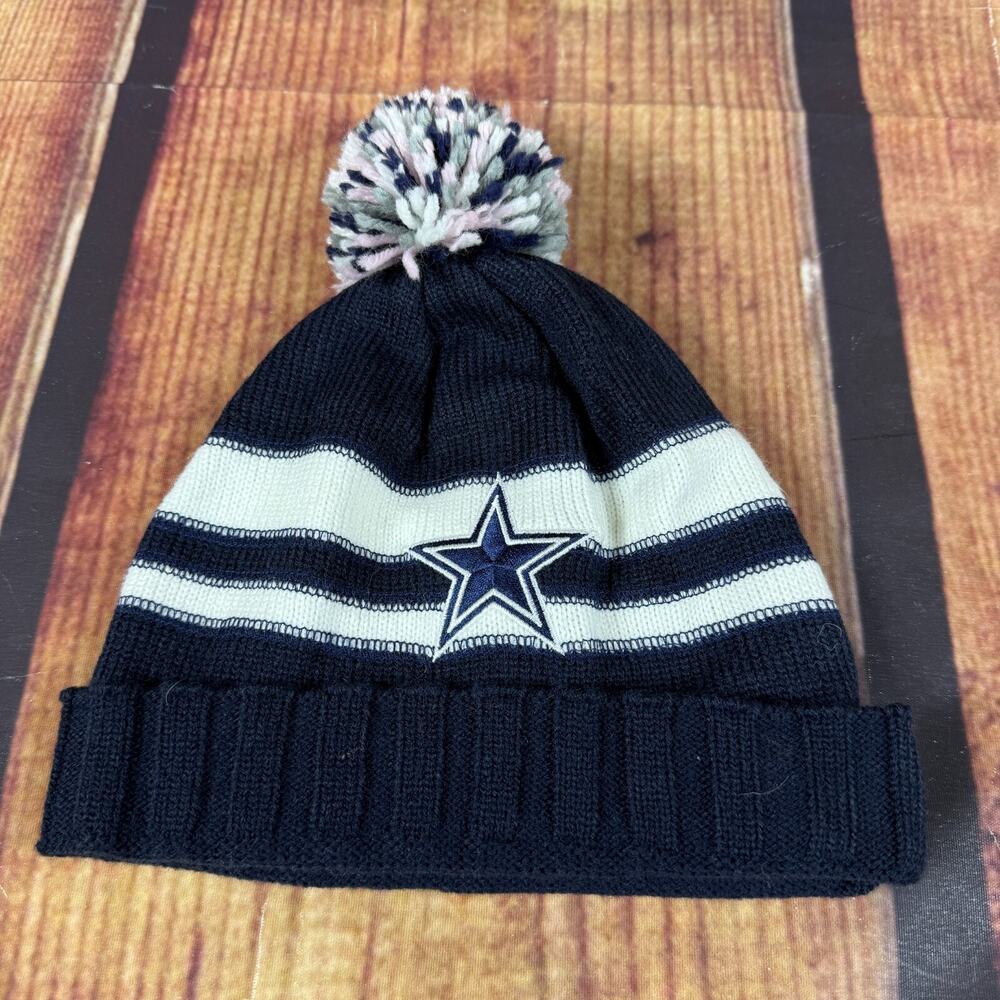 Dallas Cowboys Beanie Blue White Pink Pom Fold Over Cuffed Winter Hat Star Logo